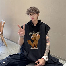 麂皮绒连帽背心坎肩男T恤美式港风JLB441-P30控48，男装背心/马甲，电商B370