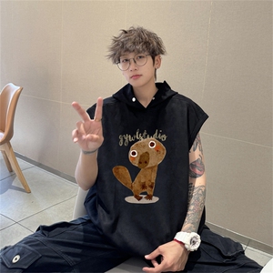 麂皮绒连帽背心坎肩男T恤美式港风JLB441-P30控48图片