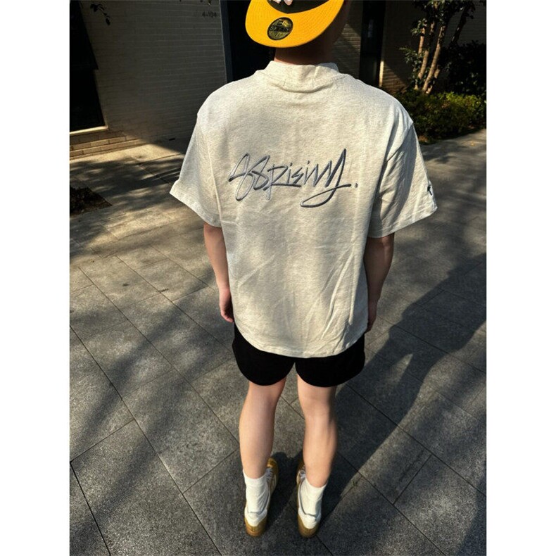 M538-P35学院风体刺绣LOGO宽松休闲百搭美式重磅短袖T恤男女同款,男装T恤,星座617A-1（原B318A）