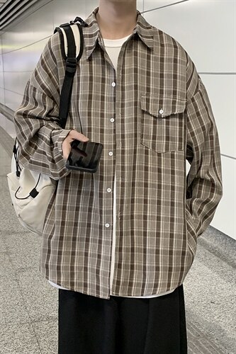 2025春装新款格子休闲百搭帅气长袖男休闲衬衫上衣D201-DM96-P45图片