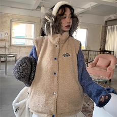 两面穿美式设计感羊羔绒马甲棉服外套女chi冬慵懒风甜美MF347-P75，男装棉衣，星座412-3