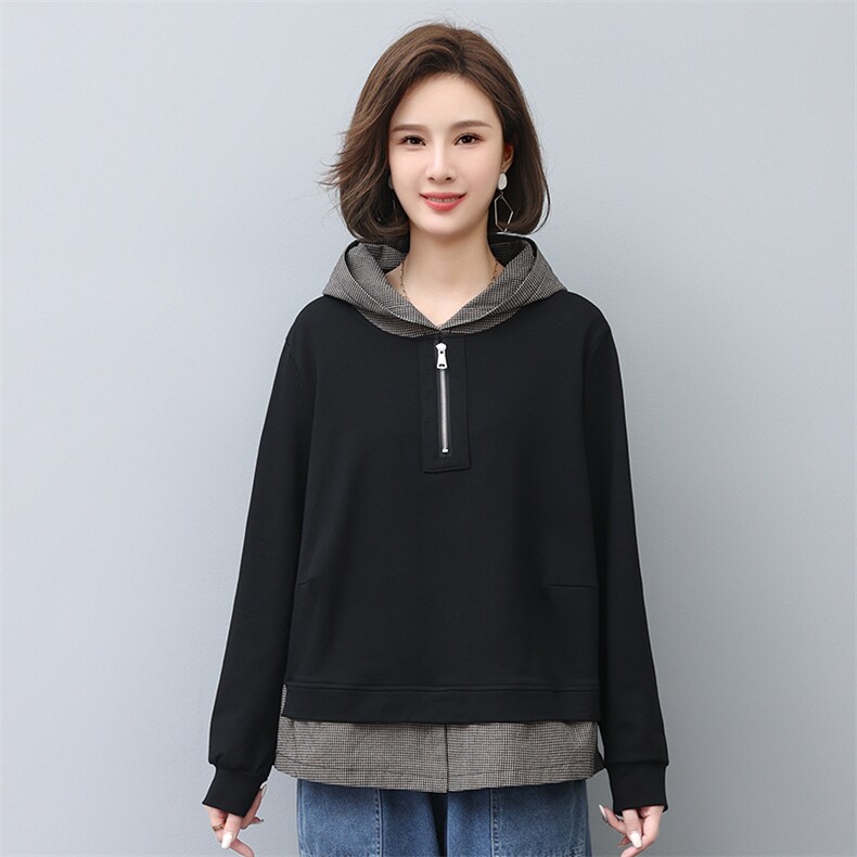 时尚宽松连帽卫衣女秋冬季新款加厚保暖长袖上衣休闲百搭外套,女装卫衣/绒衫,叶笙衣