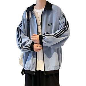 910A-DY23-P85控108秋装条纹小清新夹克女韩版情侣休闲运动外套男图片