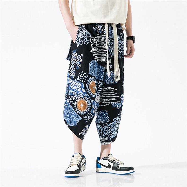 2025夏九分裤民族风碎花薄款A057-K366-P40（限价58），男装民族服装，电商A057