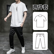 2021夏季新款字母短袖T恤男套装九分裤两件套男潮A438-TZ02-P30，男装套装，电商A438