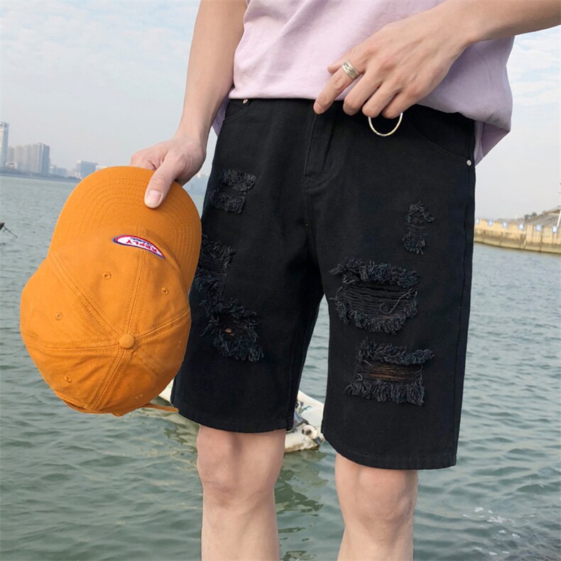 夏季破洞牛仔短裤男士五分潮流宽松休闲中裤男生潮牌insDK022-P35图片