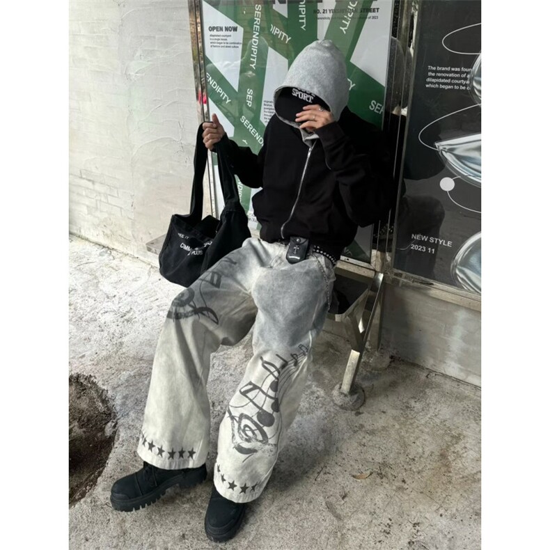 1506-1/K80521/P54个性字母牛仔裤嘻哈ins潮高街潮流痞帅长裤男女,男装牛仔裤,星座1506-1