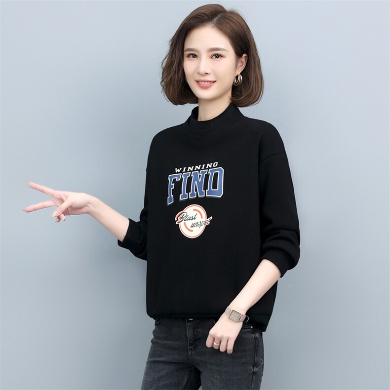 2022年秋季新款半高领卫衣女长袖宽松显瘦韩版休闲T恤打底衫棉,女装卫衣/绒衫,简韵佳