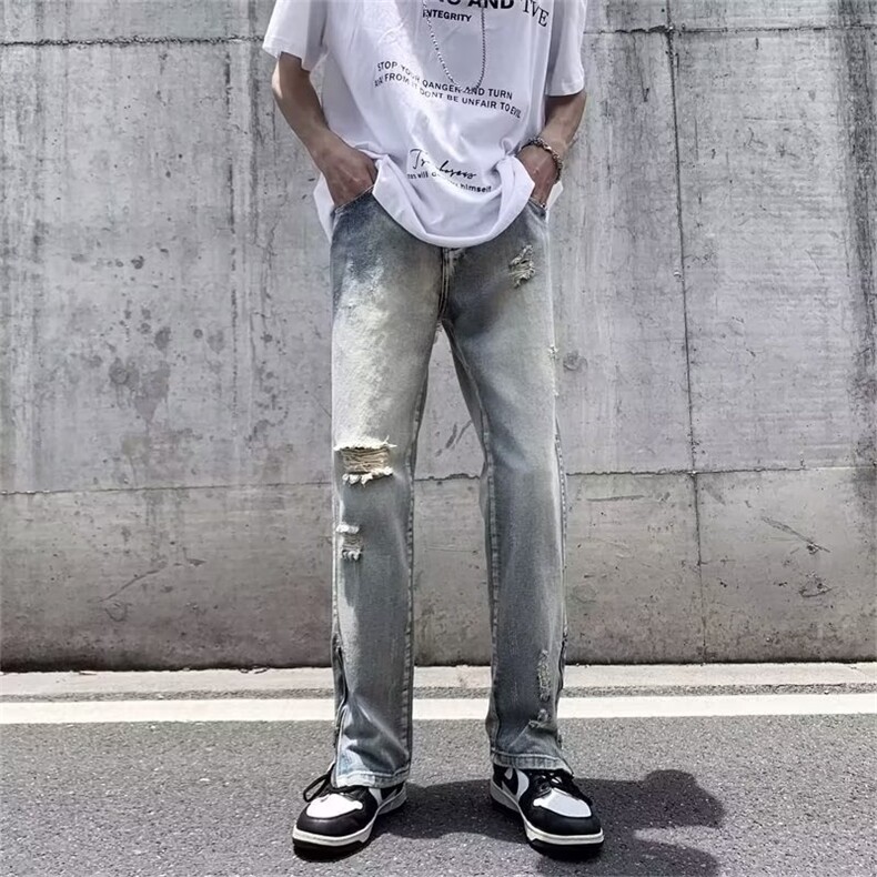 水洗男长裤简约潮宽松直筒拉链春季新款直脚牛仔裤潮流NK222P40,男装牛仔裤,星座410-2