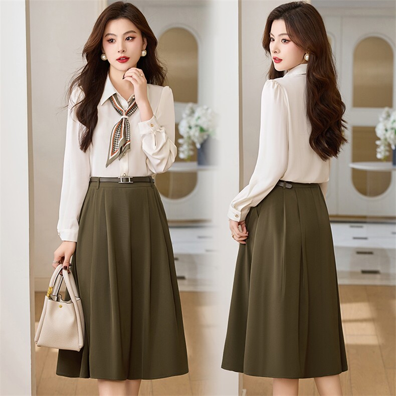 高级感职业装半身裙套装女2024春秋新款时尚气质衬衫连衣裙两件套，女装套装/套裙，欣贝拉