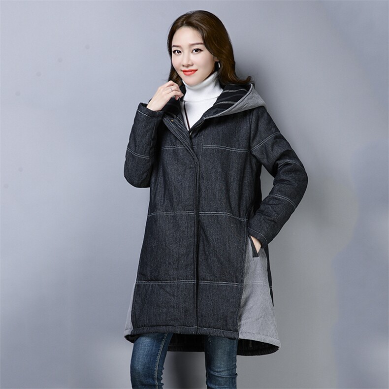 卫衣连帽拉链2020年冬季长袖加厚中长款开衫纽扣拼接，女装卫衣/绒衫，叶笙衣