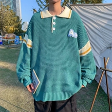 P0L0领针织毛衣男韩版潮流拼色字母2023秋冬季ins针织衫MZ135-P41，男装针织衫/毛衣，星座412-3