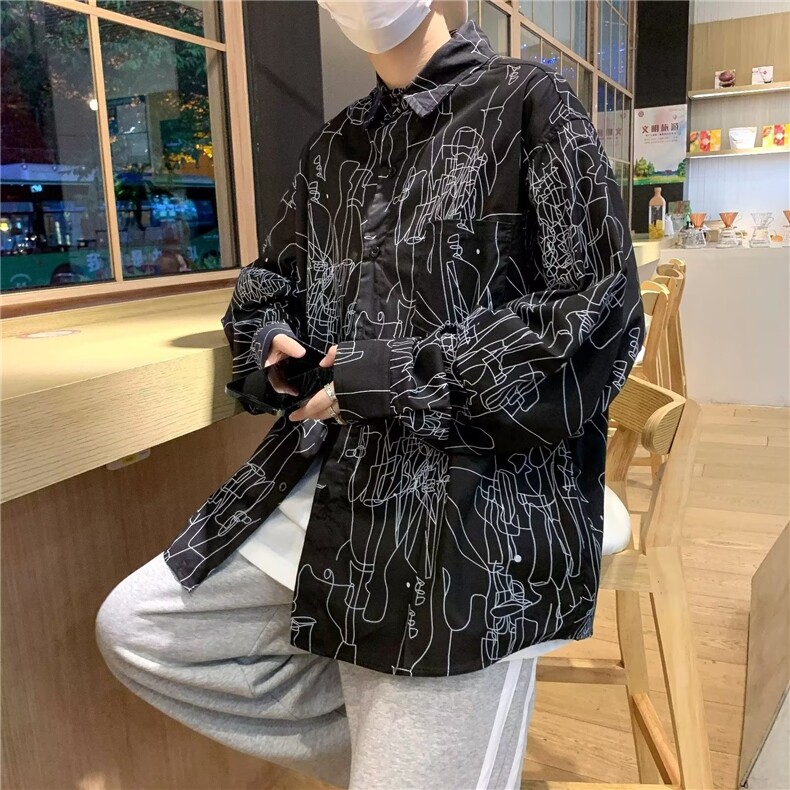 秋季时尚印花男士长袖衬衫日系个性设计外套GC02P32,男装衬衫,星座1116-2