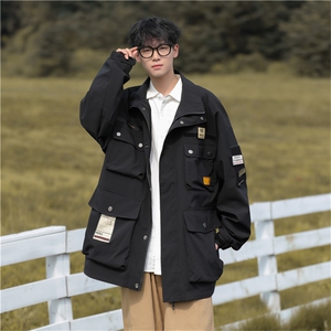 美式潮牌宽松休闲工装外套男春季新款多口袋飞行员夹克W8076-P80
