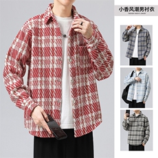 SJ-217-2-JK2416-P65秋季新款宽松小香风格子夹克外套男，男装夹克，星座217-2