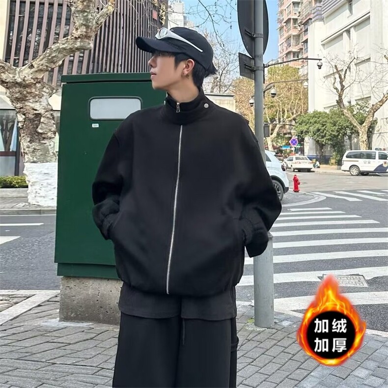 秋冬两件套加绒立领纯色休闲运动卫衣套装男外套阔腿裤TZ1707P96,男装休闲套装,星座1013-5