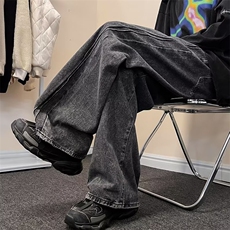 美式高街牛仔裤男韩版潮流个性帅2024冬季ins宽松长裤RK1298-P47，男装牛仔裤，星座412-3