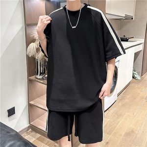 夏季短袖t恤休闲运动套装男士大码短裤子2023新款一套半袖上衣服