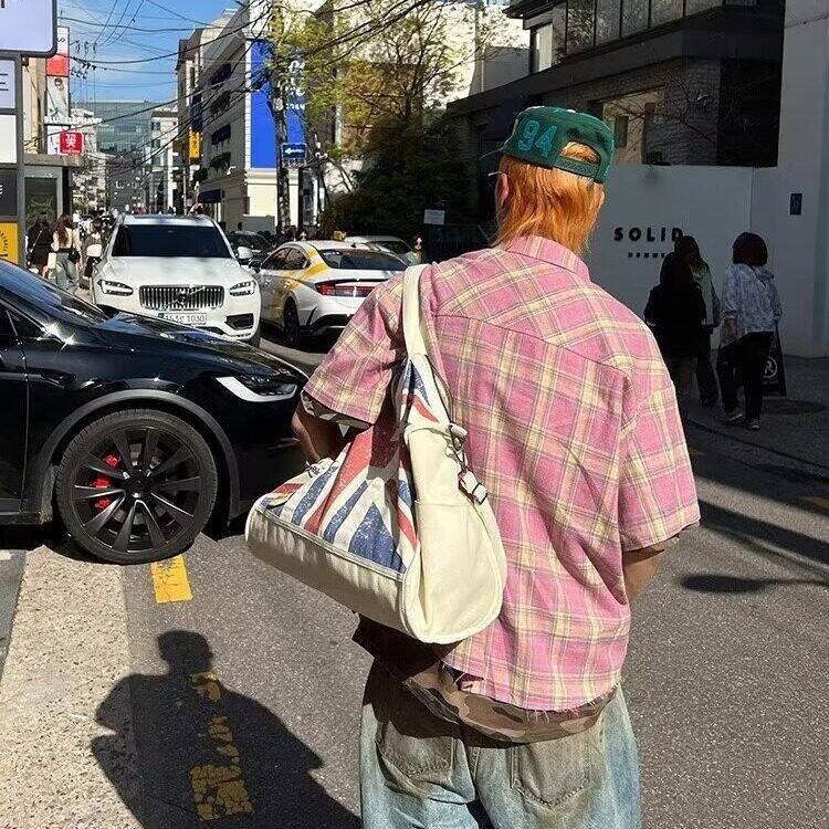 美式复古格纹短袖衬衫男女宽松休闲防晒衬衣外套夏季L70099-P35,男装防晒衣,星座1008