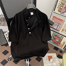 美式立领短袖T恤男夏季polo衫宽松休闲运动boxy上衣T0178-P40，男装Polo衫，星座308B-2