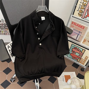 美式立领短袖T恤男夏季polo衫宽松休闲运动boxy上衣T0178-P40图片