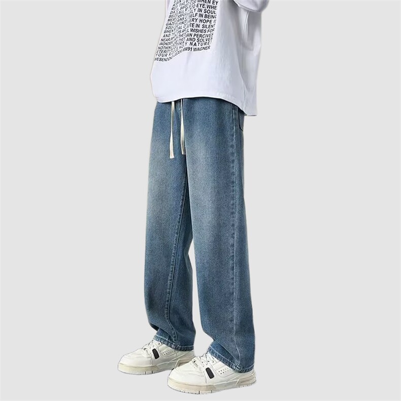 N3直筒牛仔裤夏秋阔腿宽松水洗休闲裤垂感美式潮牌男女长裤网图，男装牛仔裤，星座115A-2