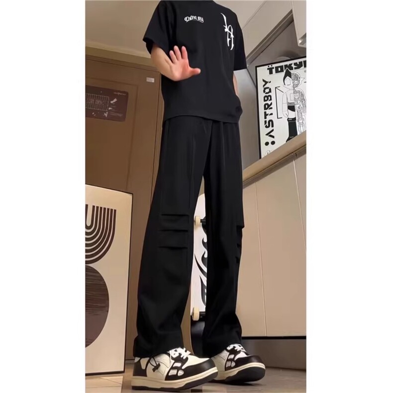 夏季冰丝裤小众褶皱设计感直筒休闲长裤A061-W9822-特P25控49,男装休闲裤,电商A061