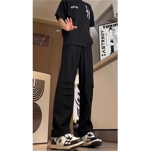 夏季冰丝裤小众褶皱设计感直筒休闲长裤A061-W9822-特P25控49图片