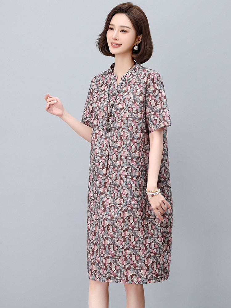 纯棉碎花连衣裙女夏2025新款中年妈妈宽松大码遮肚子显瘦减龄裙子,女装连衣裙,依恋蒂丝