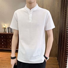 2025夏季棉麻透气清凉男士风盘扣短袖休闲T恤上衣XF9805-P50，男装T恤，星座1105-3