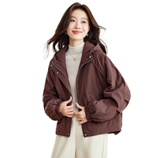 2025冬装新款简约时尚连帽宽松加绒外套，女装短外套，依倍林