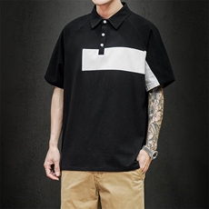 黑墙夏季新款polo衫棉麻宽松透气大码纯棉翻领短袖T2001P35，男装T恤，电商A177