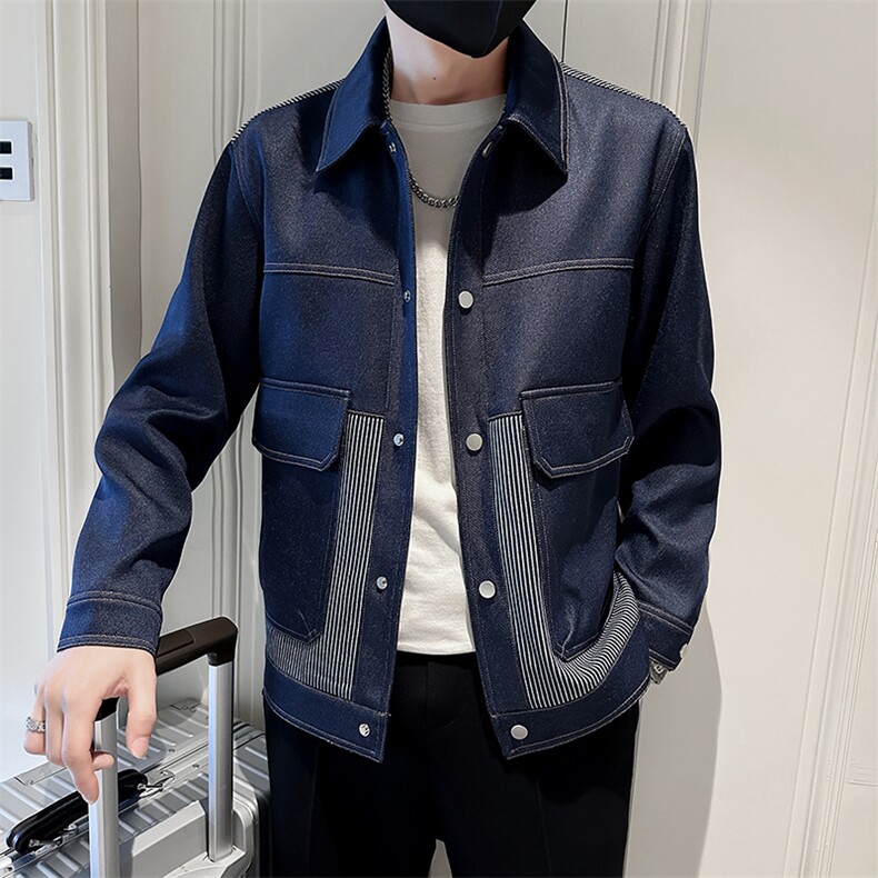 秋冬2023轻熟抖音小伙休闲牛仔拼色夹克店主风A236-JK5028-P130,男装夹克,电商A236