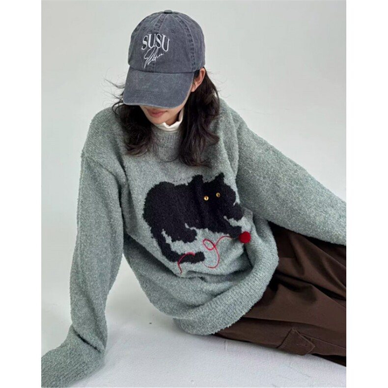 猫咪毛衣刺绣立体小球流行时尚简约慵懒百搭原宿文艺MY441,男装针织衫/毛衣,星座1116A（原606A-3）