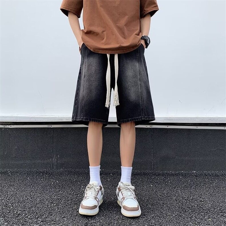 2024夏季新款潮牌ins牛仔裤短裤男宽松直筒五分裤现货 K7869-P42图片