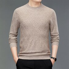 中年男秋衣2023新款纯羊毛圆领套头秋季薄款纯色针织款长袖打底衫，男装针织衫/毛衣，电商B212（原钱塘6029）