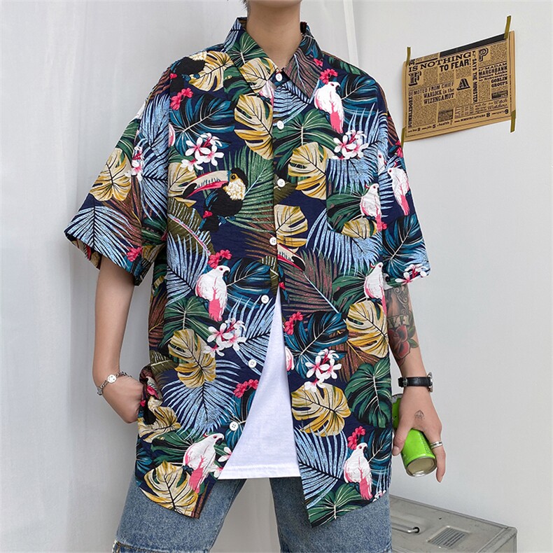 2023夏季男士休闲宽松衬衫青年花色9色衬衣TZ001-1-P25,男装衬衫,电商A128