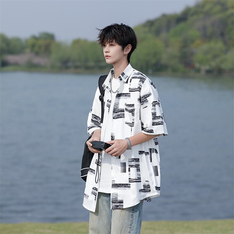 C01-P30M-7XL夏季新款大码潮牌印花短袖衬衫衬衣，男装衬衫，星座109-1