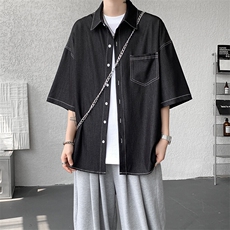 8XL-M冰丝牛仔短袖衬衫男款夏季薄款宽松慵懒衬衣外套DC28006P60，男装T恤，电商B312