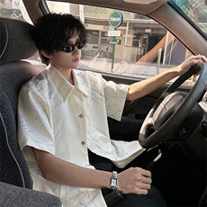 夏季新款短袖衬衫小众解构肌理感黑色裂纹韩版花衬衫打底T恤P50，男装T恤，电商B319