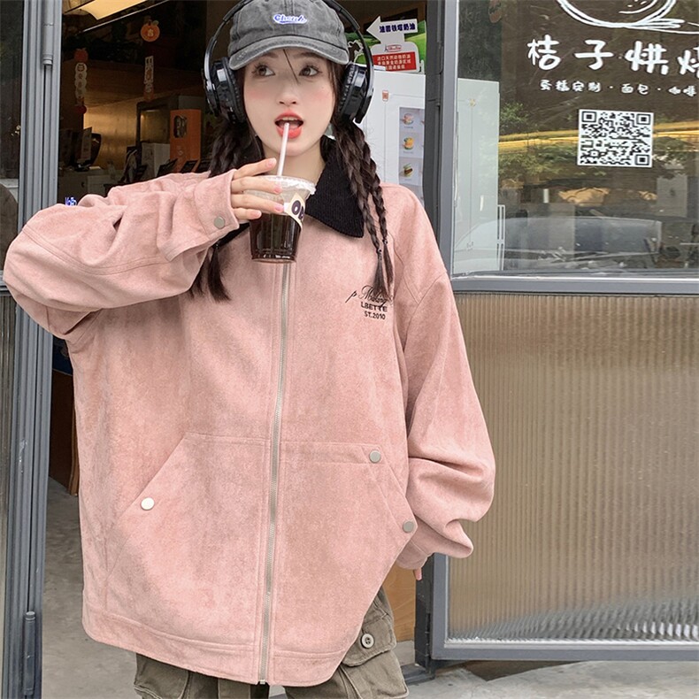 A164-P85闲外套春秋新款百搭复古麂皮绒棒球服,女装短外套,星座911