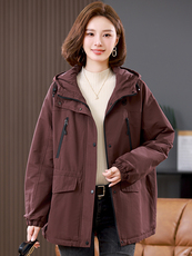 2025年冬季时尚潮流中长款休闲加绒加厚派克服，女装派克服，天丽