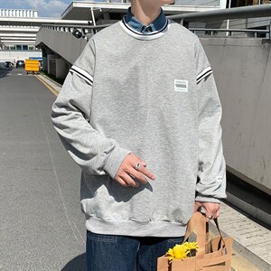 炸街盐系圆领卫衣男春秋潮牌ins港风宽松无帽上衣外套  W1433-P35图片