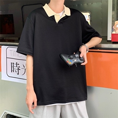 1506/QP010/P28港风翻领夏季薄款ins运动复古痞帅简约风拼色T恤，男装T恤，星座1506