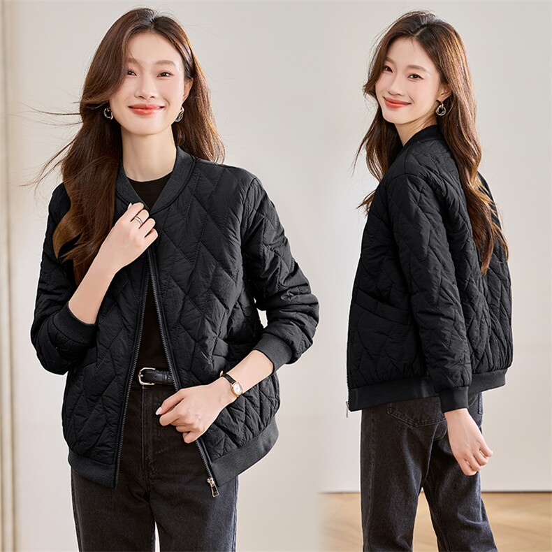 菱格夹棉棒球服外套女2024秋冬新款小个子休闲百搭时尚短款小棉衣,女装棉衣/棉服,文熹诺