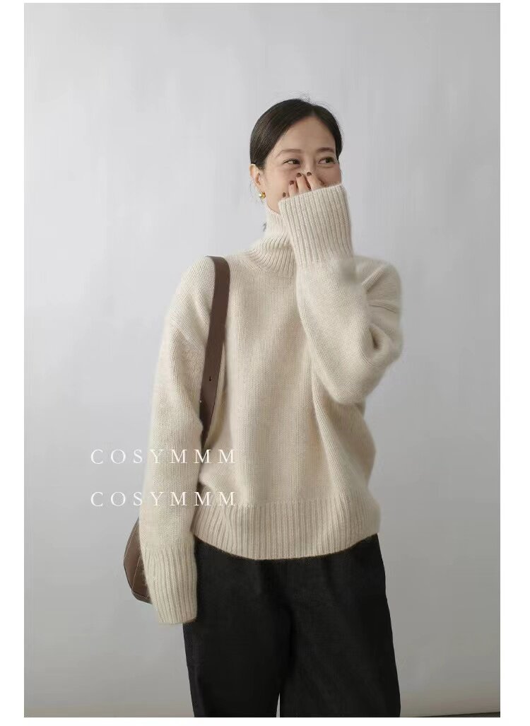 秋冬季新款高领针织衫女韩系宽松套头慵懒风加厚打底毛衣,针织衫/毛衣,半城羊绒