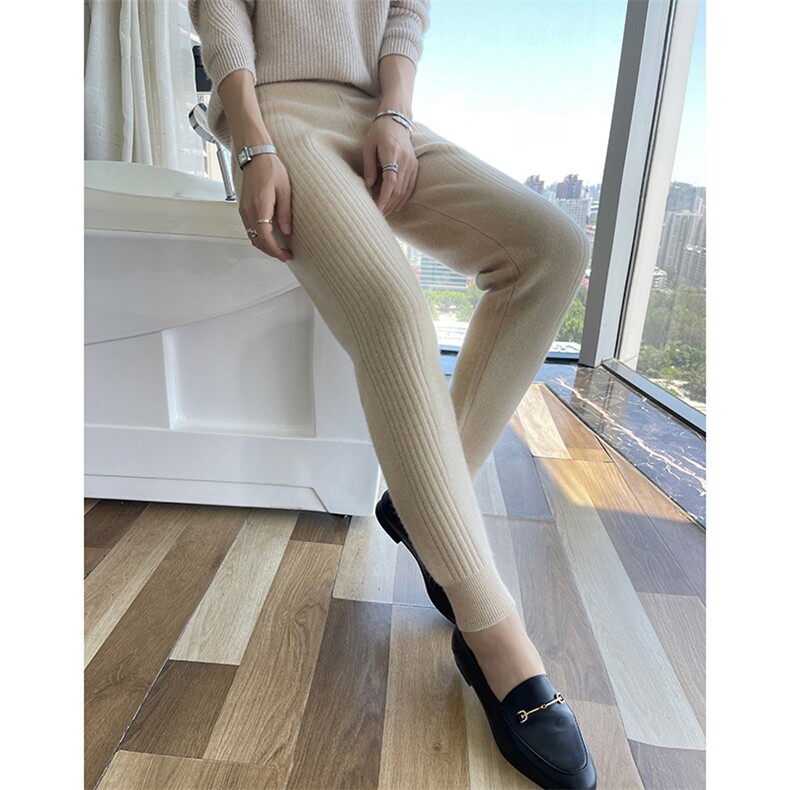 休闲裤女2024秋冬装新款针织羊毛裤舒适保暖,女装休闲裤,百越羊绒