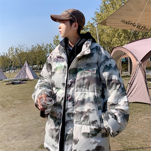 港风ins宽松潮流保暖外套冬季扎染潮牌立领贴标面包服 W6264-P90图片