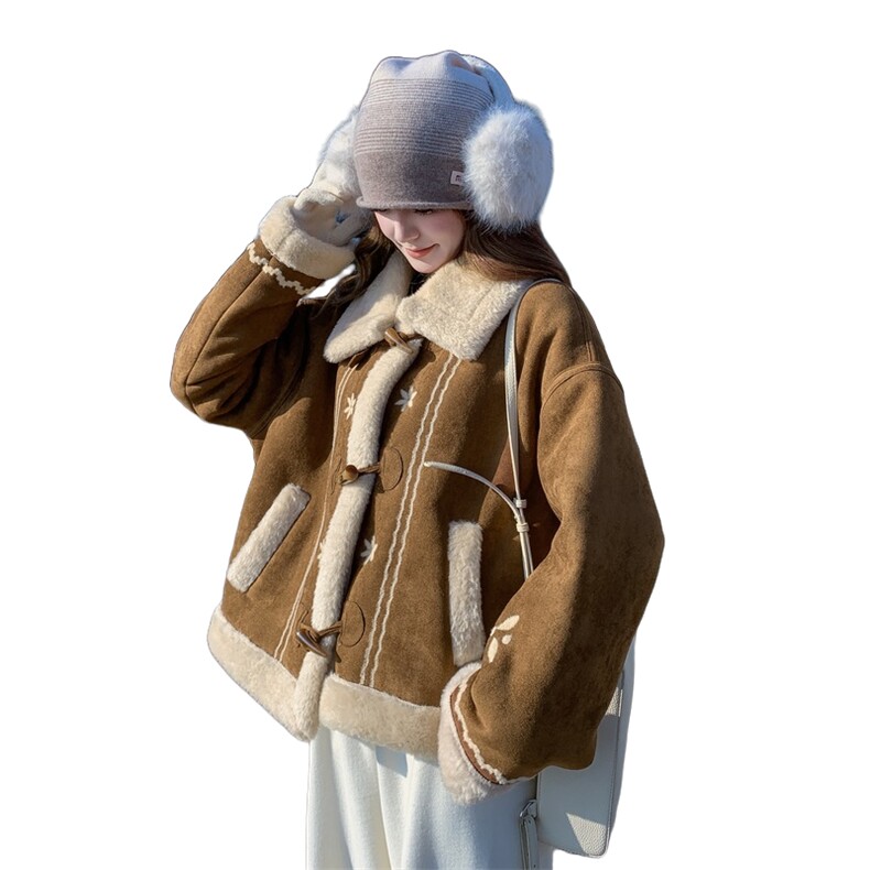 主推款25冬装新款刺绣羊羔毛外套2D044-2511-P205-K308,女装派克服,2D044