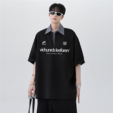 假两件半拉链痞帅炸街t恤cleanfit潮牌拼接POLO衫短袖T252-P48，男装Polo衫，电商C307